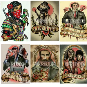 Креативная татуировка, потертый шик, винтажная струйная печать, постер из крафт-бумаги, настенные наклейки, рисунок, для бара, для кафе, украшение для дома