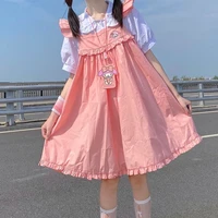 harajuku lolita suspenders dress embroidery rabbit strap sailor collar dress mori girl kawaii tutu skirts jumpsuits
