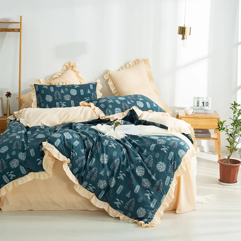 Милый кружевной комплект постельного белья с цветами в стиле принцессы розовый