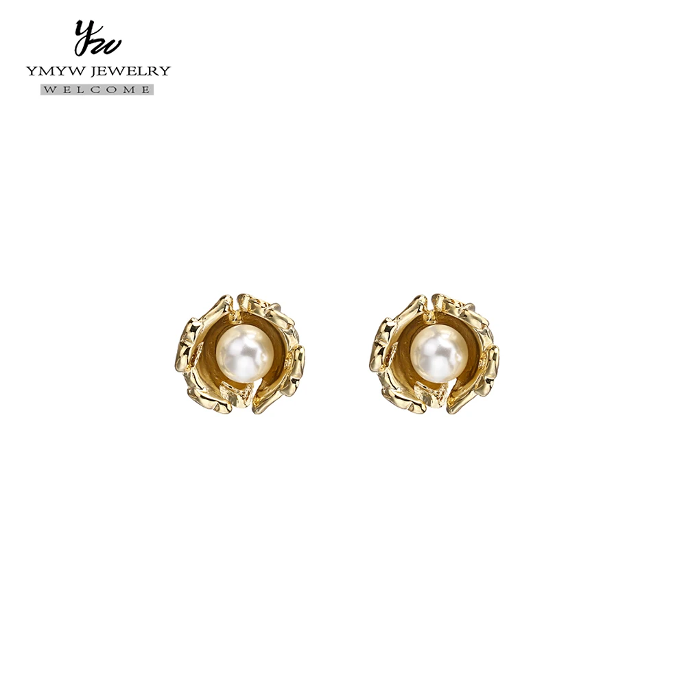 Женские серьги пусеты YMYW элегантные медные с искусственным жемчугом и покрытием