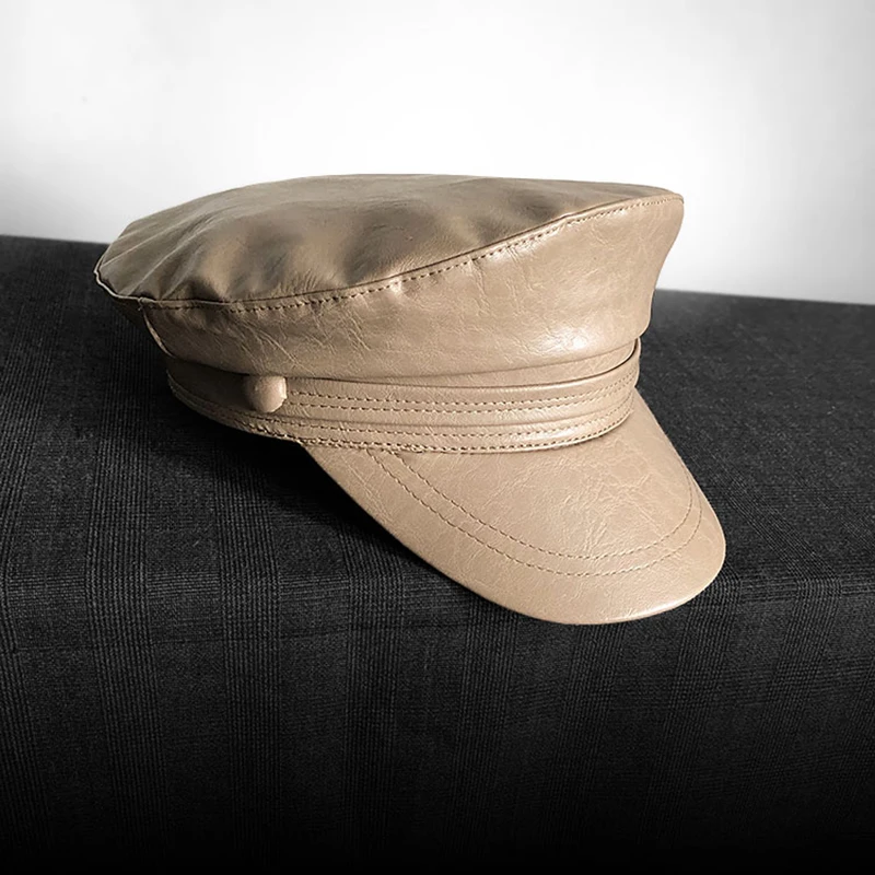 Beret noir femme Women Black Military Hats spring Autumn Winter Fashion Pu Newsboy Caps With Belt Female Gorras JM011 | Аксессуары для