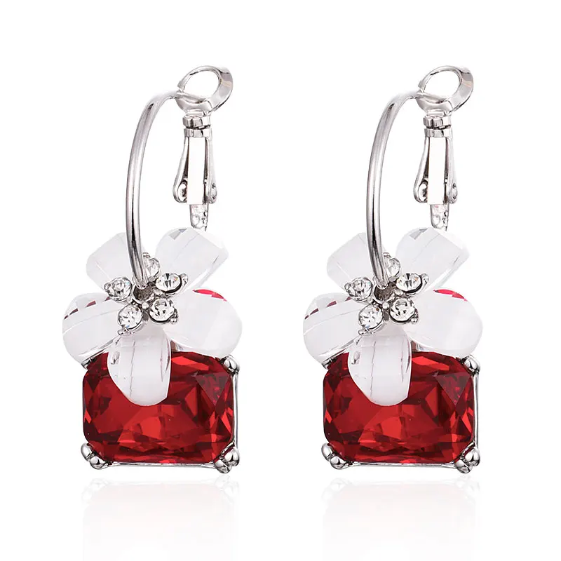 silver red MAIKALE, Винтажные висячие серьги для женщин, медные квадратные серьги с кристаллами, с цветами из страз, висячие серьги в Корейском стиле, новые модные ювелирные изделия - Окраска металла: silver red