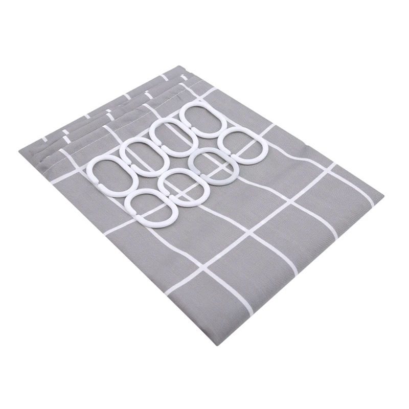 

Shower Curtains Polyester Gray Plaid Bath Screen For Home Hotel Bathroom Waterproof Mold Proof Curtain With Hooks