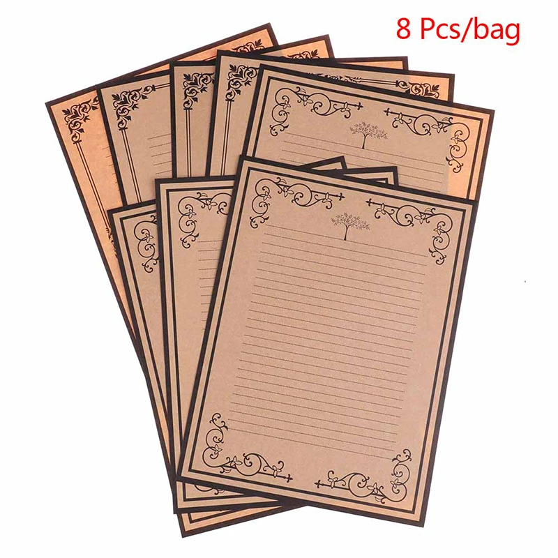 

8pcs Vintage Kraft Paper Classical Letter Paper Simple Love Letter Paper