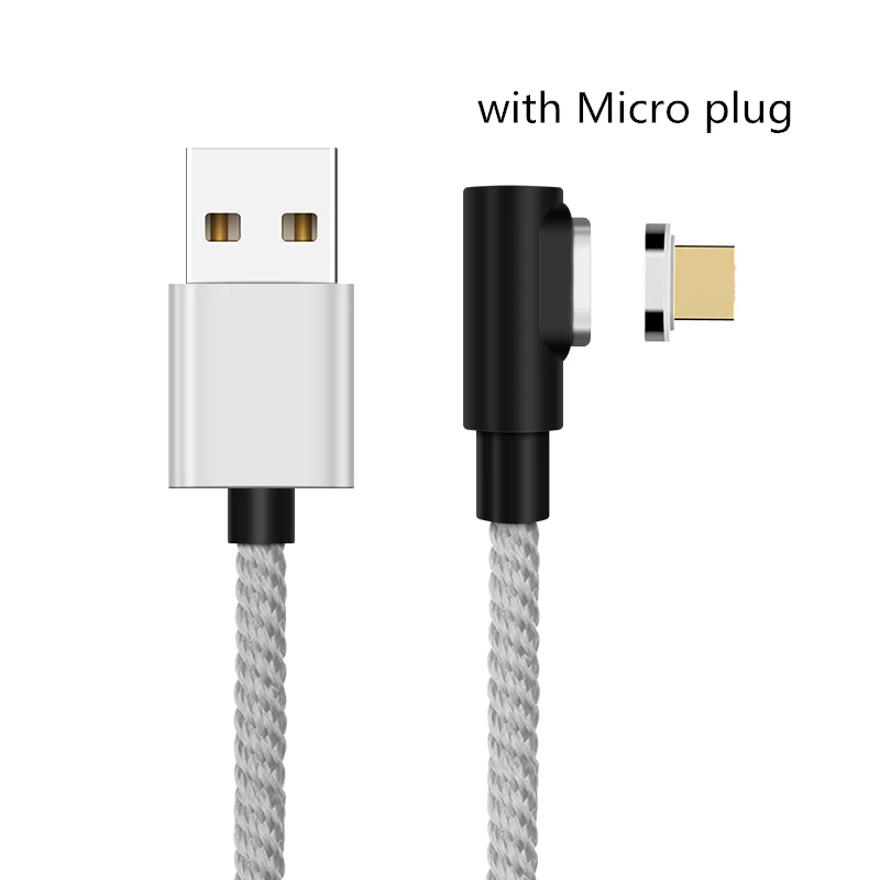 Silver Micro USB Магнитный Кабель 90 градусов 3A, кабель Micro USB type C, кабель для быстрой зарядки и передачи данных для iPhone XS MAX XR SAMSUNG S10 Plus S9+ S8 Note 9 - Цвет: Silver Micro USB