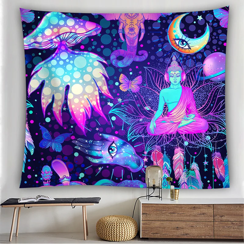 

New Indian Buddha tapestry wall hanging religious ethnic background cloth colorful psychedelic tapestry witchcraft wall decor
