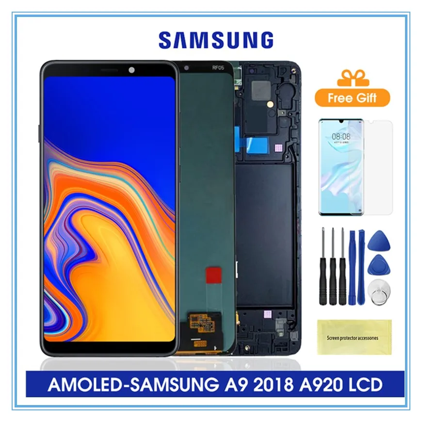 

Super AMOLED 6,3 ''LCD, для Samsung Galaxy A9 2018 A920 A920F SM-A920F/DS ЖК-дисплей, сенсорный экран, дигитайзер в сборе, замена