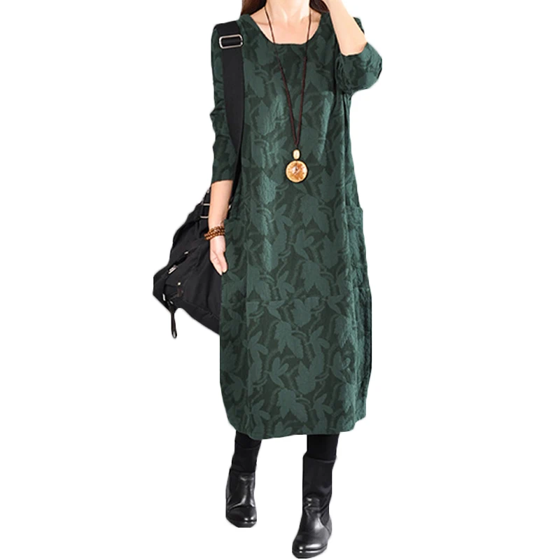 Женское платье в этническом стиле повседневное хлопково-льняное большого