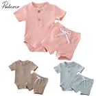 2020 Детская летняя одежда, Одежда для новорожденных, для маленьких мальчиков и девочек, боди с коротким рукавом, шорты, однотонный комплект из 2 предметов