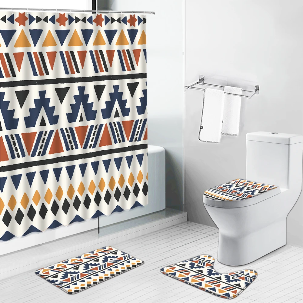 Оранжевый занавеска для душа с геометрическим рисунком в богемном и индийском