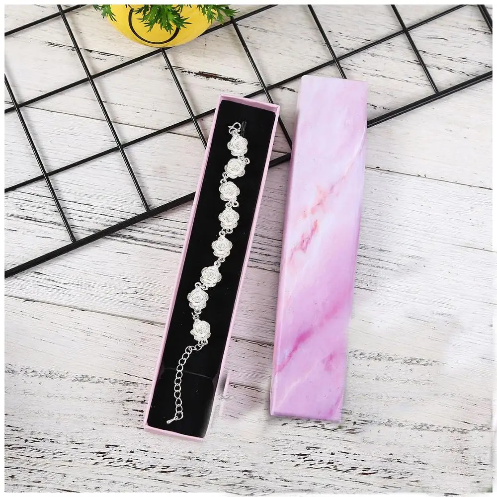 

12pcs/lot Pink Marble Cardboard Jewelry Set Box for Ring Necklace Rectangle Tan Black Kraft Cotton Filled Cardboard Paper