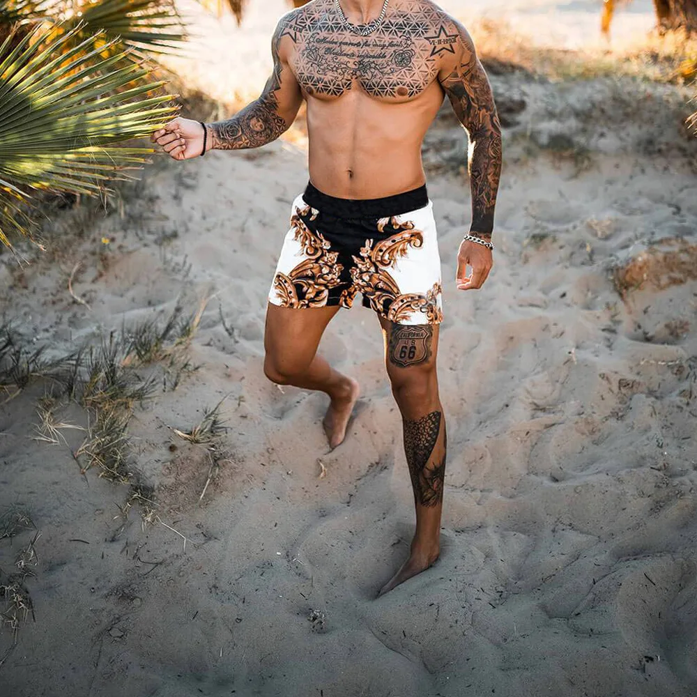 

Two Piece Set Men Hawaiian Print Short Sleeve Shirt +Shorts Men's Tracksuits 2021 Summer New Causal Beach Tops Short Trousers