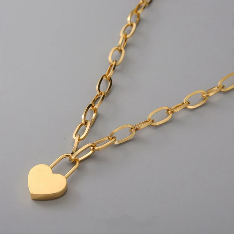

XIYANIKE 316L Stainless Steel Gold Color Heart Necklaces Trendy Thick Chain Choker Pendants For Women 2021 New Fashion Jewelry