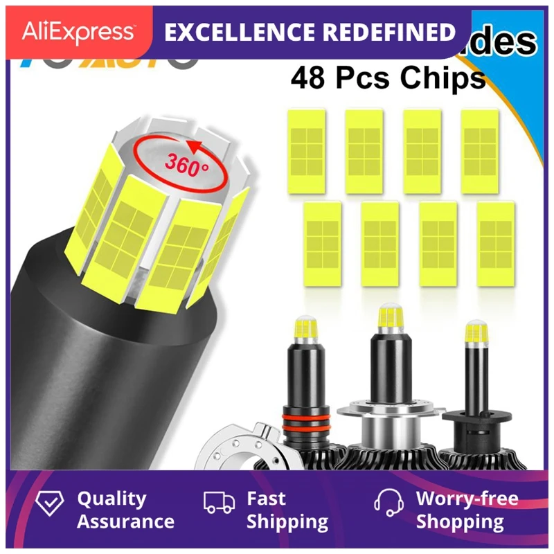 

2 шт., Автомобильные светодиодные лампы H1 H7 H8 H11 Hb3 9005 Hb4 9006 360