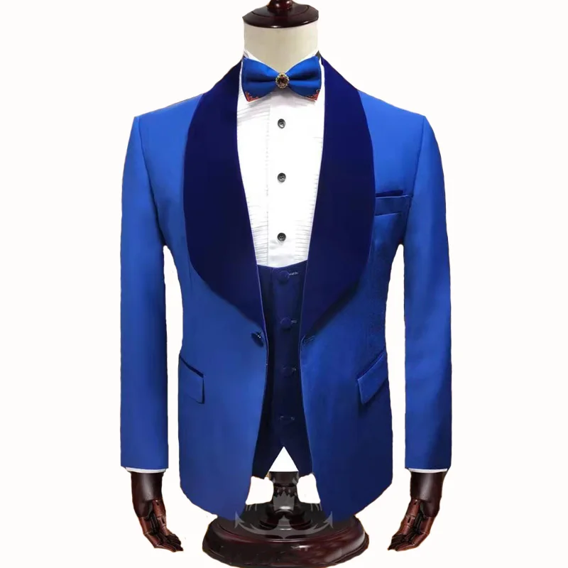 

2020 wedding Men Suits Italian Style Blue Cotton groom party marriage Suits Three pieces Blazers pants terno masculino slim fit