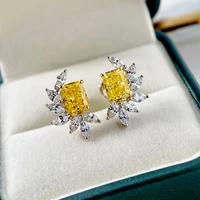 100 925 sterling silver earrings ins hot yellow flower stud earrings for women 18k gold plated sparkling wedding fine jewelry