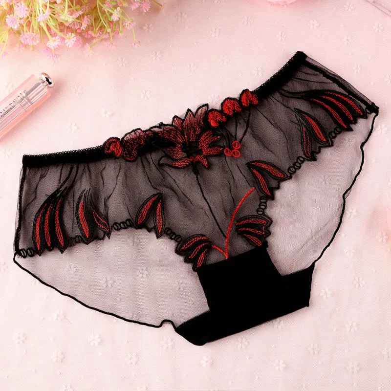 Привлекательные женские Соблазнительные вышитые узкие сетчатые трусики с