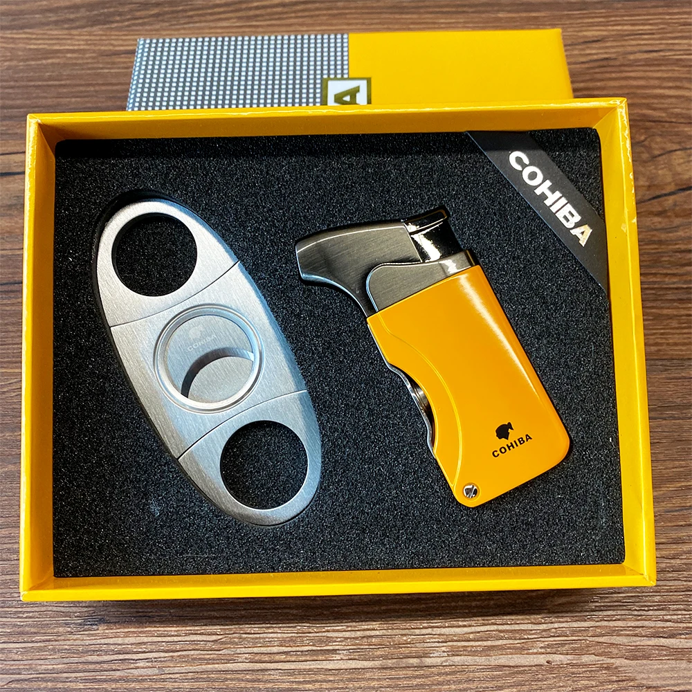 

Christmas Present Cigar Lighter Cutter Accessories Set Metal Windproof Butane Gas C Torch Lighters Stainless Steel Cigar Punch