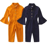 childrens clothing baby girls pants 2020 autumn new girls fashion jumpsuit cotton flared sleeve solid color casual jumpsuit