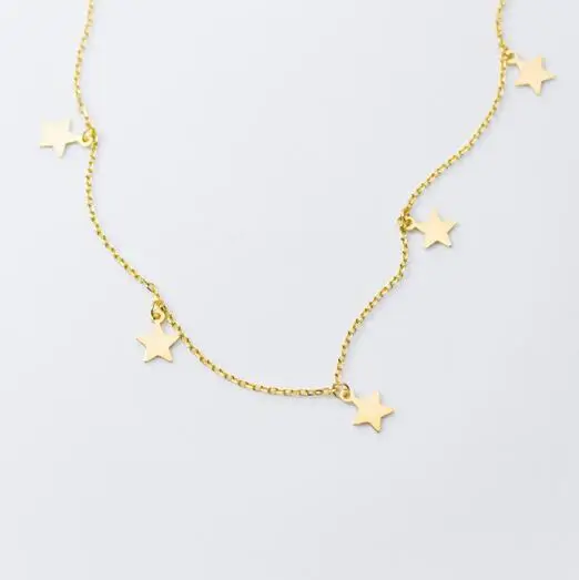 Gold 1PCS Аутентичные стерлингового серебра 925 ювелирные изделия звезда кулон короткое ожерелье для женщин вечерние ювелирные изделия D4394 - Окраска металла: Gold 1PCS