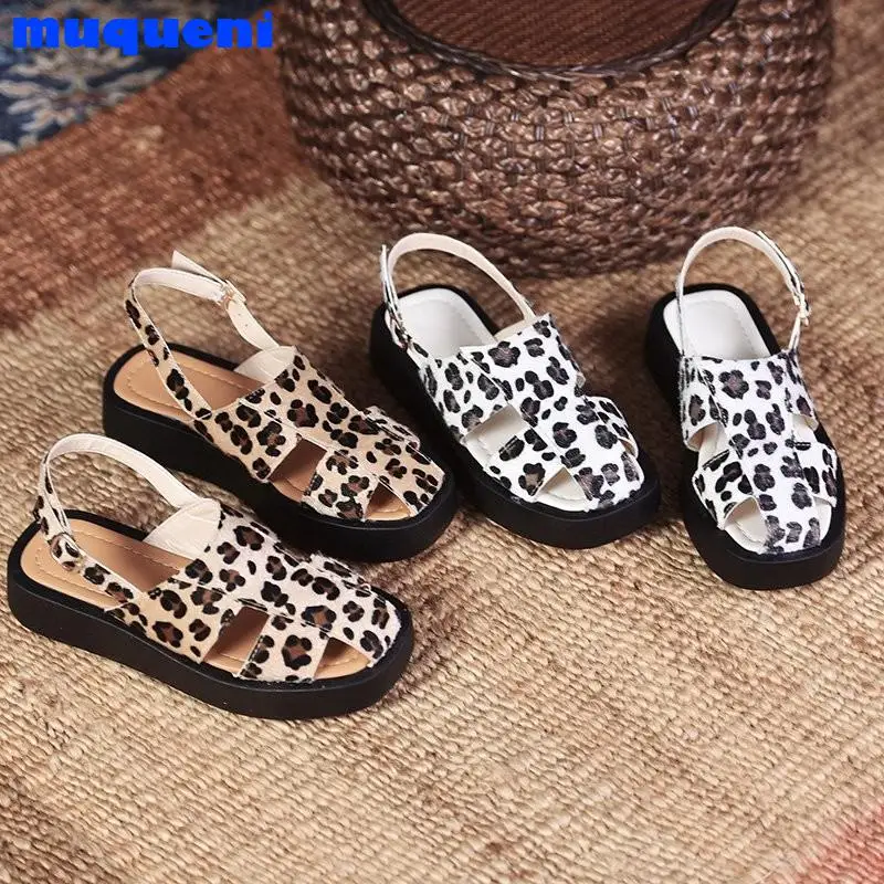 

FASHION NEW Summer Women Sandals Shoes Round Toe Genuine Leather Elegant Round Toe Buckle Strap Female Waterproof platform
