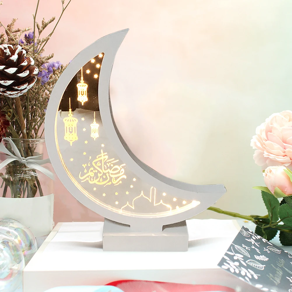 

Ramadan Eid Mubarak Wooden Ornament Moon Lamp LED Night Light Islam Mosque Muslim Festival Decoration