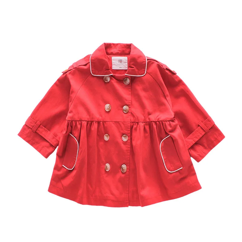 

Children's Card Rope Solid Color Windbreaker Spring New Korean Girls' Coat Mid-Length Coat Trendy