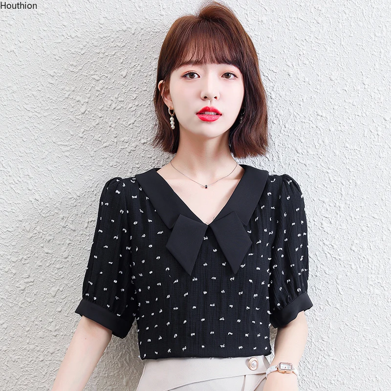

Women's Blouses Casual Shirts Fashion V-neck Shirt Lady Tops Korean Short Sleeve Top Summer Loose Chiffon Blouse 20051