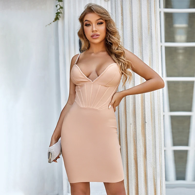 

Sesidy 2021 Summer Bandage Dress Women Sexy Spaghetti Strap Black Bodycon Club Elegant Celebrity Runway Party Dresses