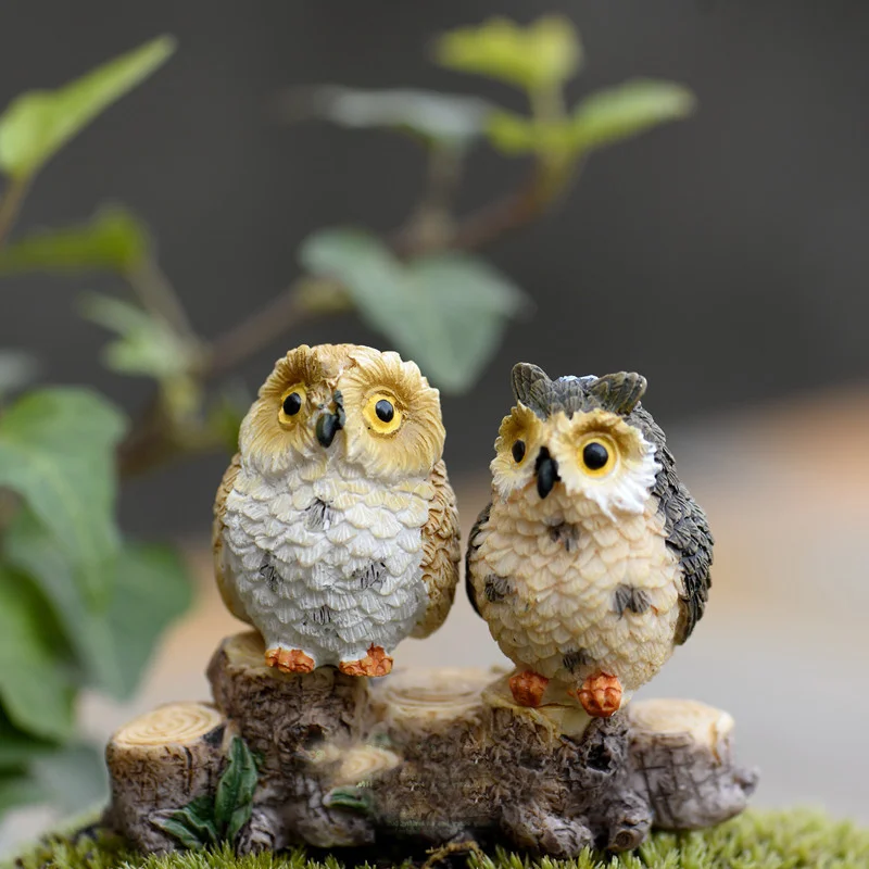 

10PCS Cute Owls Animal Figurines Resin Miniatures Figurine Craft Home Fairy Garden Ornament Decoration Terrarium Decor