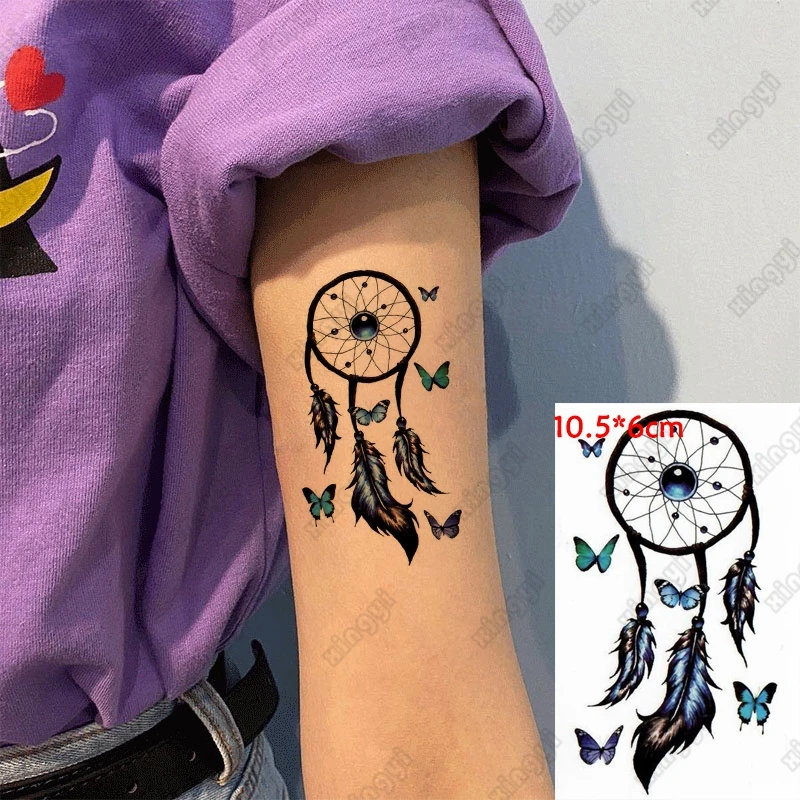 

Водостойкая Временная тату-наклейка Catch Dream, перо сетки, флэш-тату, дети, женщины, Бабочка, боди-арт, искусственная тату для мужчин и женщин