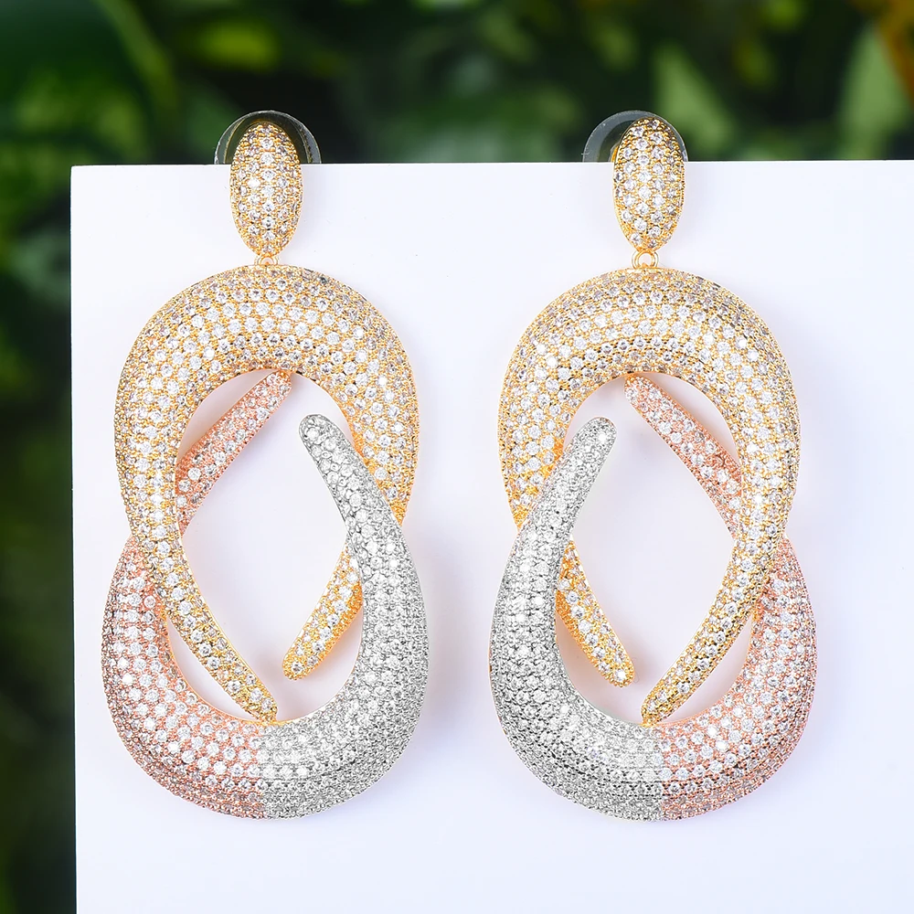 

LARRAURI Luxury Design Cubic Zirconia Round Pendant Earring Jewelry For Women Bridal Wedding Engagement Romantic Fashion Gift