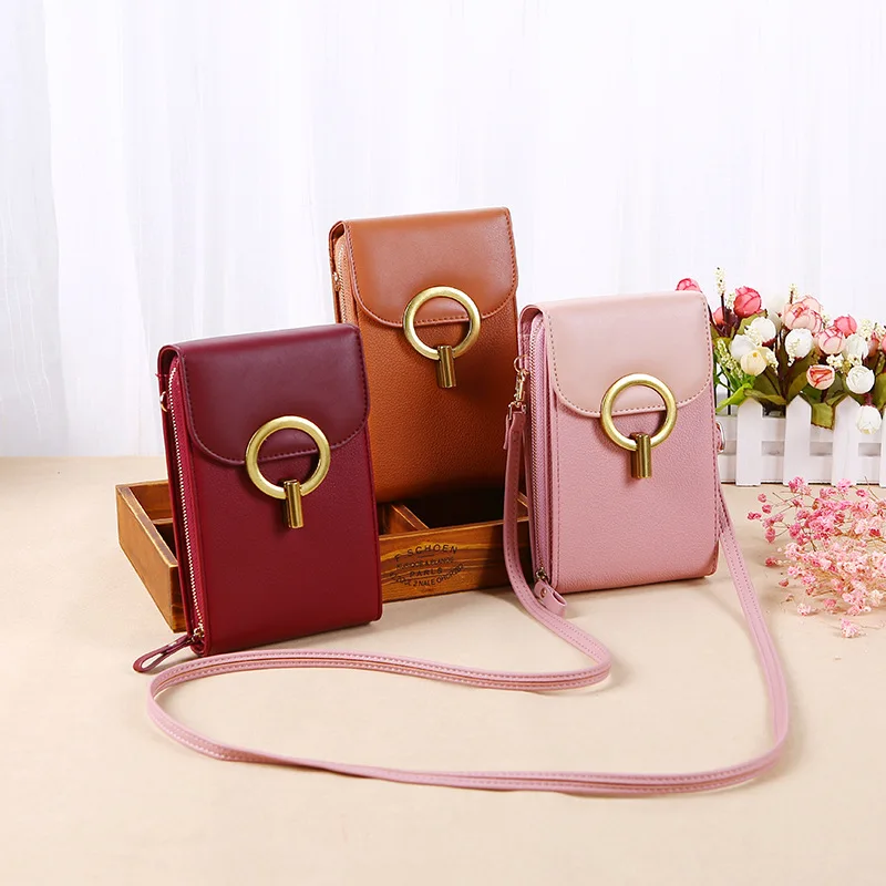 Корейская женская сумка Stlye с металлической кнопкой через плечо из искусственной