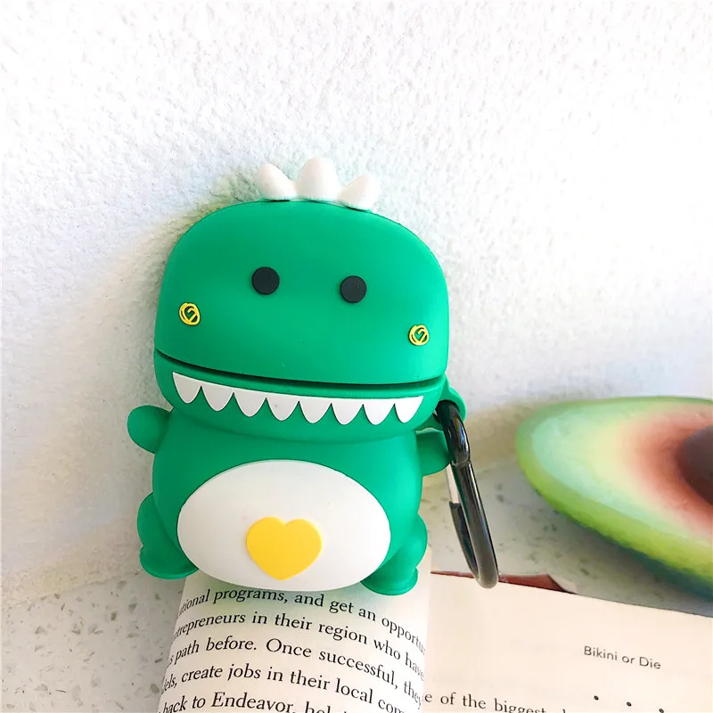 Green dinosaur 3D милый мультфильм беспроводной Bluetooth наушники чехол для Apple Air Pods противоударный силиконовый чехол для Air pods 1/2 сумка для наушников Capa - Цвет: Green dinosaur