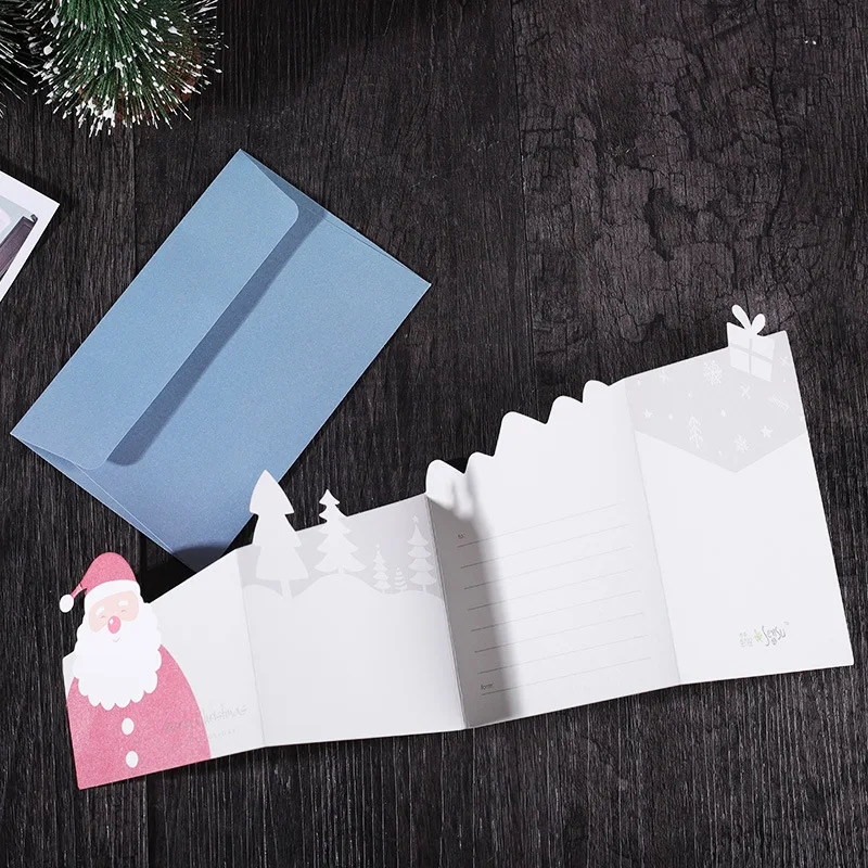 12 Pcs Christmas Cards Fresh Simple Greeting With Envelope Blessing Card Tri-Folding 3d Post Invitation New Year | Дом и сад