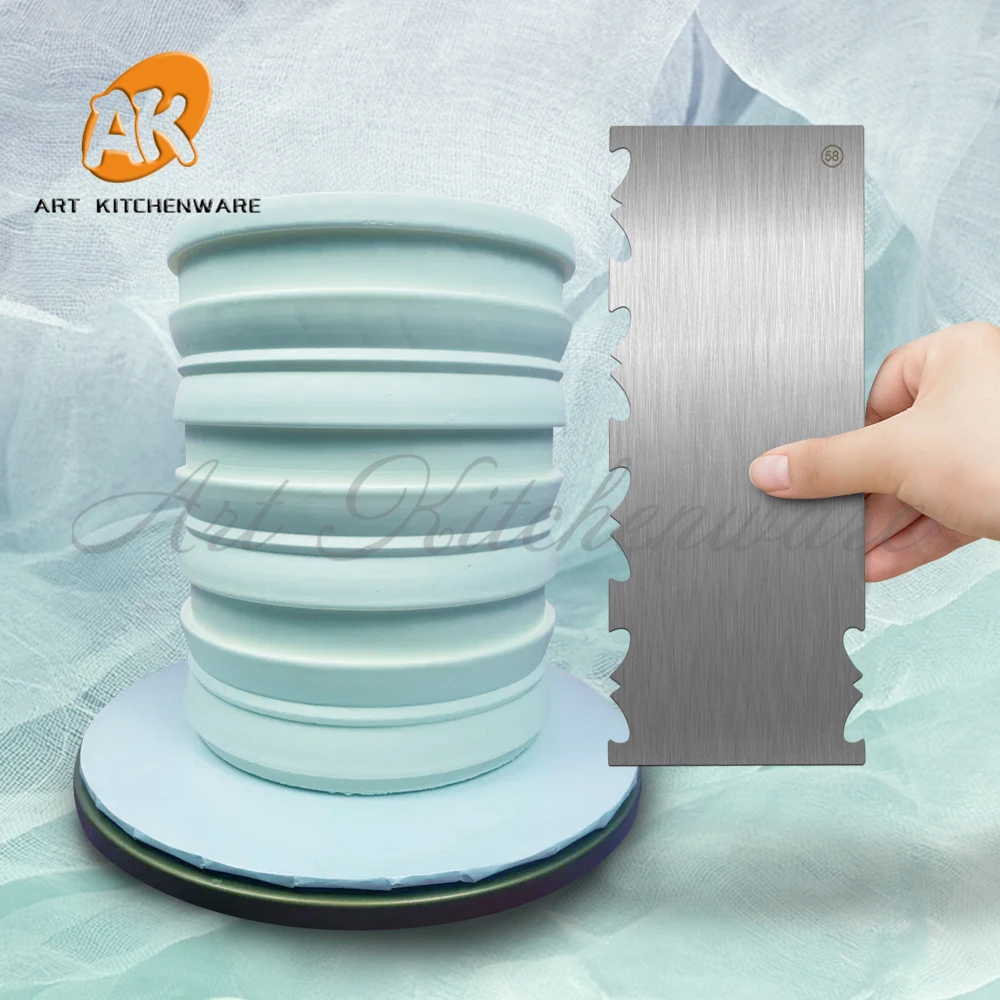 

10" Two Sides Buttercream Modeling Stainless Steel Cake Scraper Pastry Smoother Spatulas Cake Comb Cake Decorating Tools Bakewar