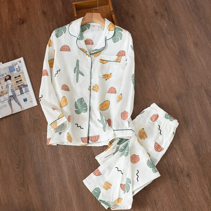 Japan's New Women's Long Sleeve Pajamas Set Pure Cotton Fashion Print Comfortable Women's Pajamas Home Can Wear Women's Pajamas