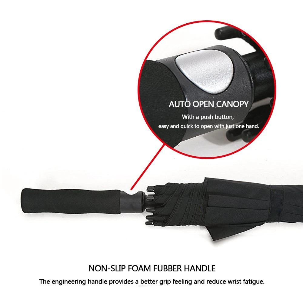 

62 Inch Automatic Open Men's Strong Golf Umbrella Extra Large Oversize Double Canopy Vented Windproof Waterproof Stick Umbrellas