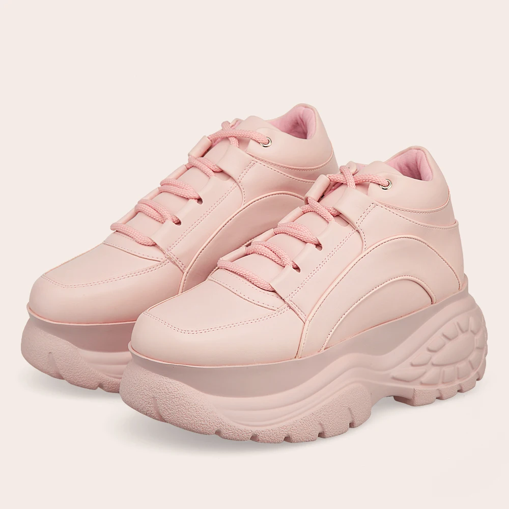 

2020 Pink Platform Sneakers Spring Autumn Fashion Ladies Leather Casual Sports Shoes Woman High Chunky Thick Soled Shoes