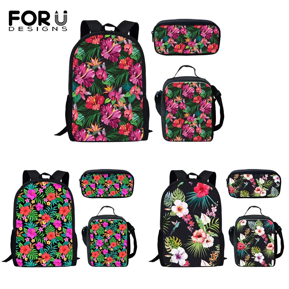 Школьный рюкзак FORUDESIGNS для девочек, прочный ранец с тропическим и гибискусом, с 3D принтом, портфель для учеников средней школы
