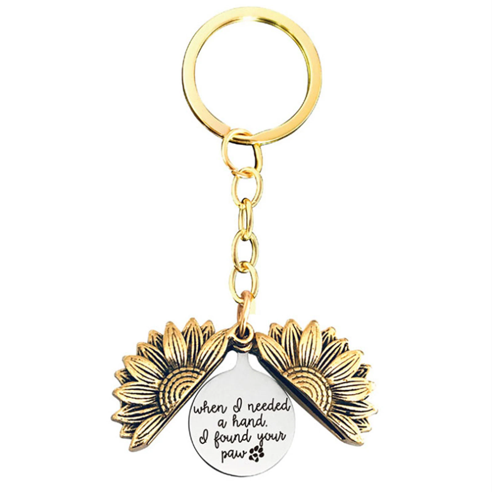 

8Seasons Stainless Steel Positive Quotes Energy Keychain Round Antique Silver Color Sunflower Message Can Open Women Jewelry,1PC