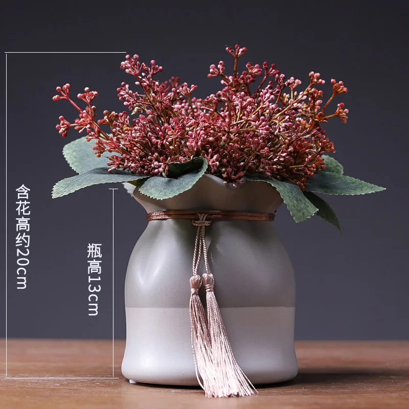 Vase with flowers Современная керамика ваза с ораментами лист лотоса с бахромой водная культура вазы мешок удачи Цветочная ваза центральный Свадебные украшения - Цвет: Vase with flowers