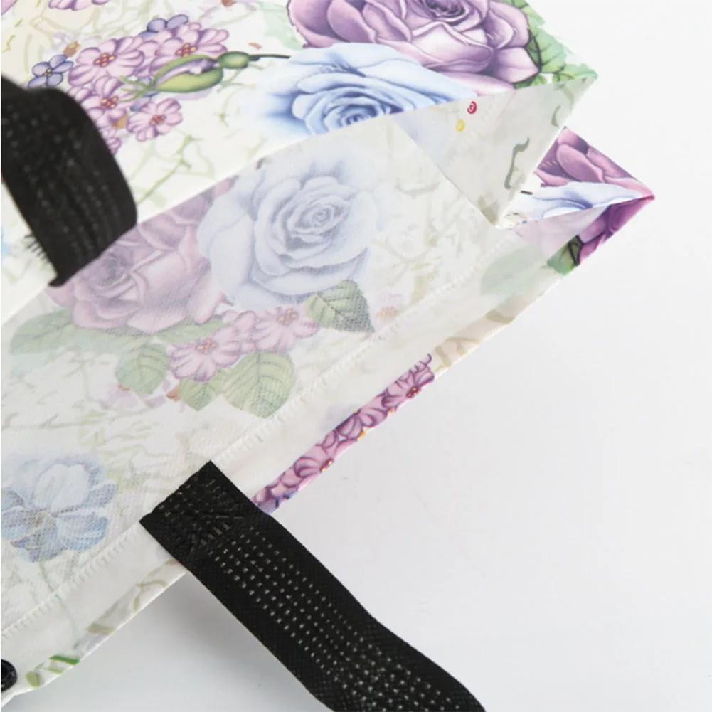 

Women Reusable Shopping Bag Large Capacity Travel Storage Bags Purple Floral Female Handbag Grocery Canvas Tote Eco Bag