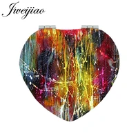 youhaken abstracts oil painting on the leather pocket mirror heart folding mini hand mirror best gift for women pt02