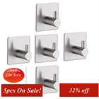 Крючки Настенные самоклеящиеся, из нержавеющей стали крючки для ванной и кухни, вешалка на дверь, стену, крючок для халата и полотенца, 5 шт.