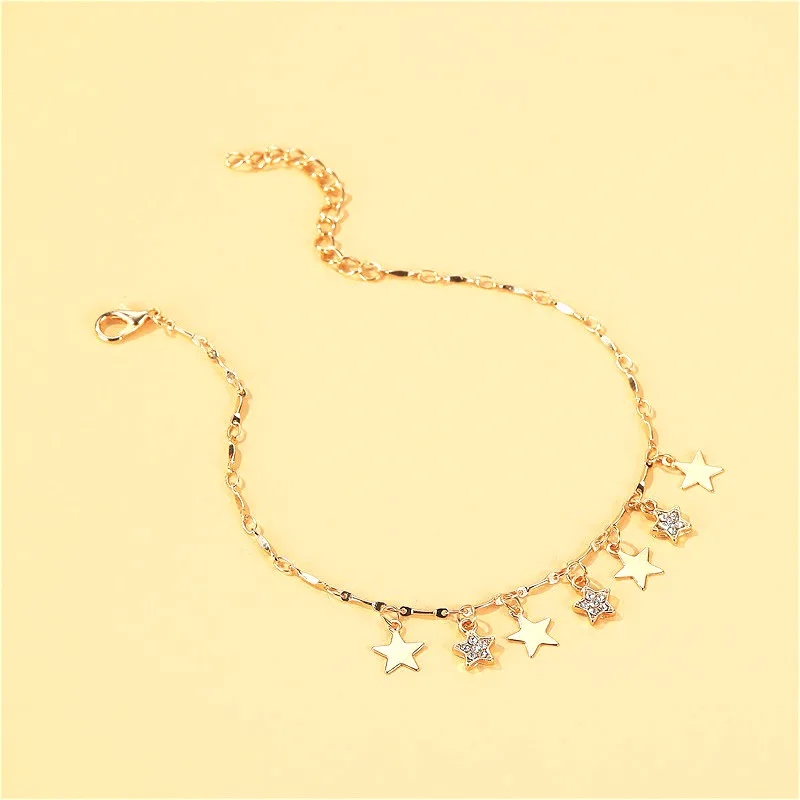 Браслеты на ногу женские блестящие анклеты с подвеской в виде морской звезды