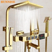digital display shower faucet rain shower head tub mixer faucet water powered temperature display no need battery shower system