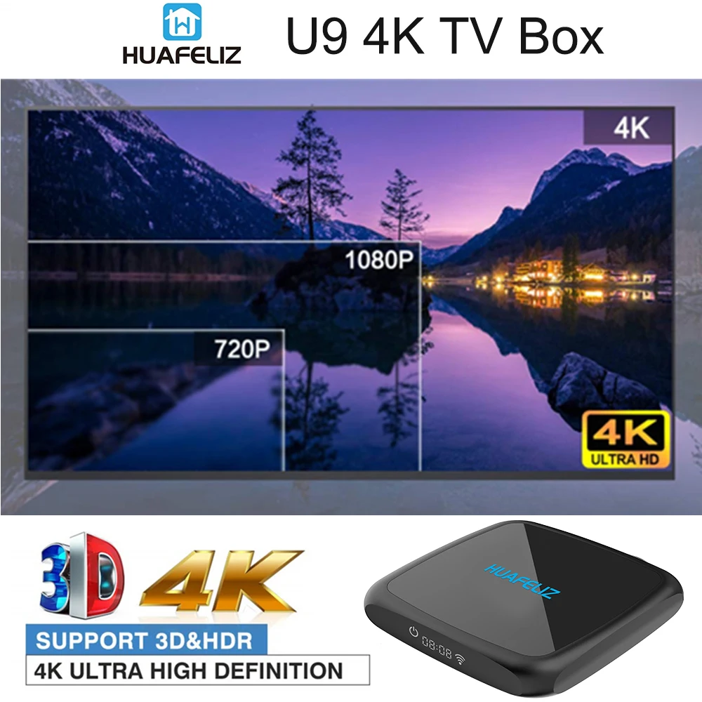 Huafeliz Новый U9 Смарт Android TV box 4K 9 0 RK3318 4 Гб 64 HDMI USB 3 2 ГГц 5 WIFI 3D медиаплеер PK x99 tv RK3399 |