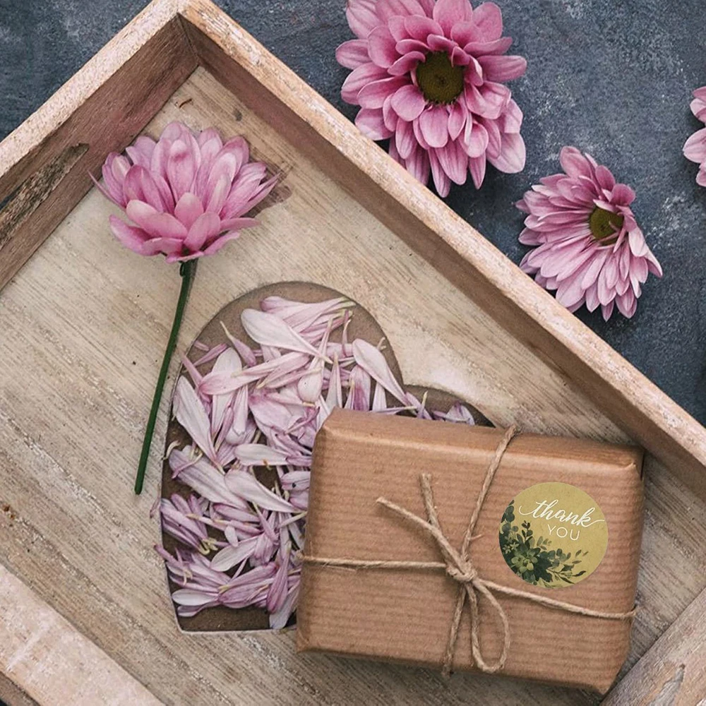 500 шт. 2 5 см круглая наклейка с цветочным рисунком и надписью Thank You крафт-бумага