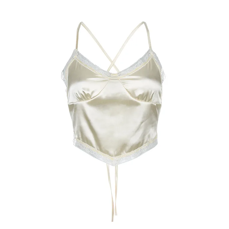 

Sexy y2k Cami Tank Top Women e girl y2k Clothes 90s 2000s Aesthetic Clothes V Neck Irregular Solid Color Summer Lace Crop Top